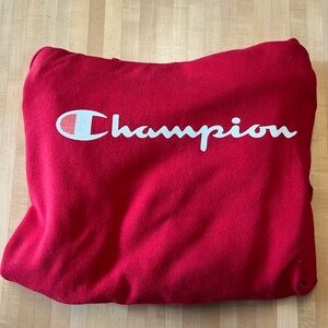 Champion red hoodie.